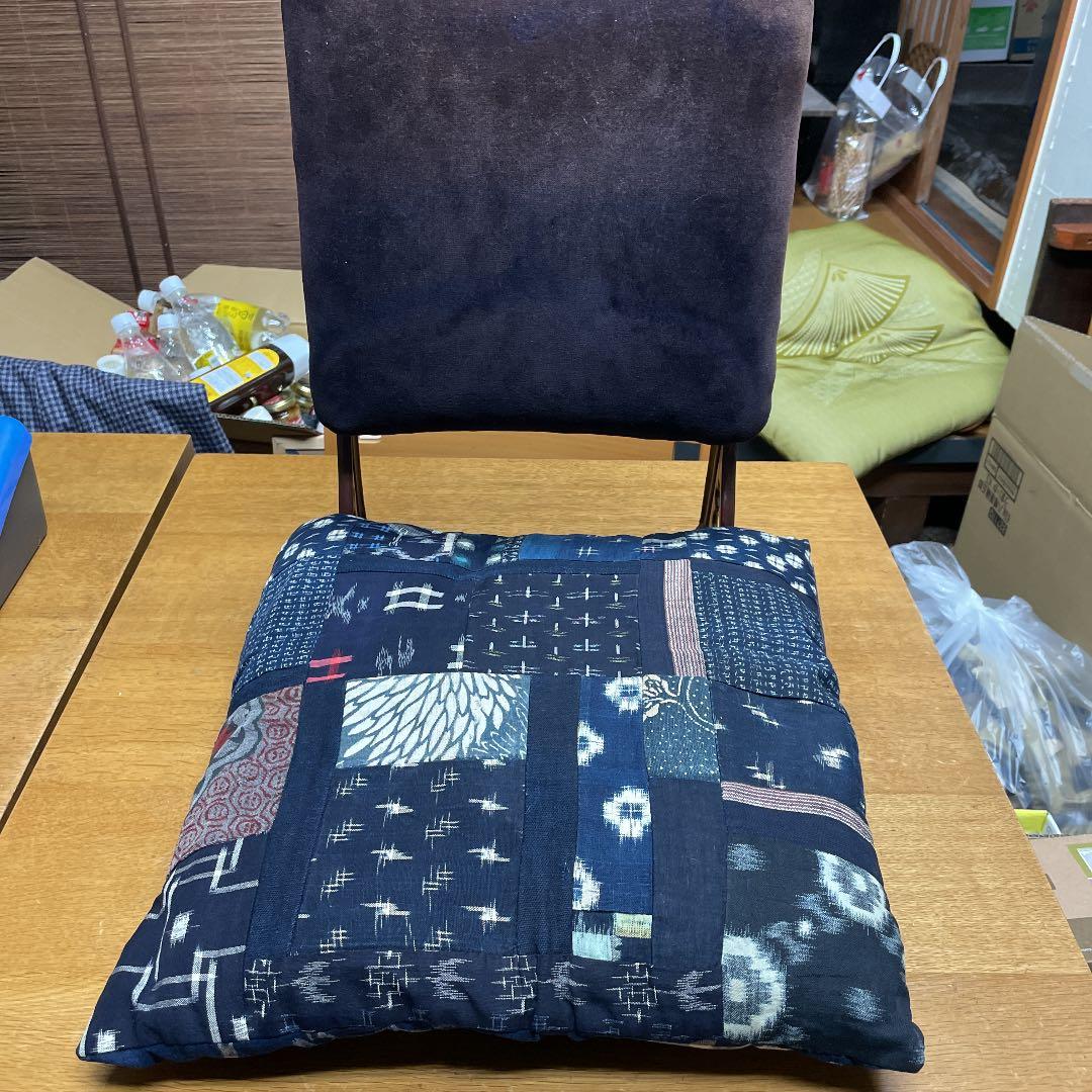 アンティーク座椅子、昭和初期、かすりの座布団付き 美術品