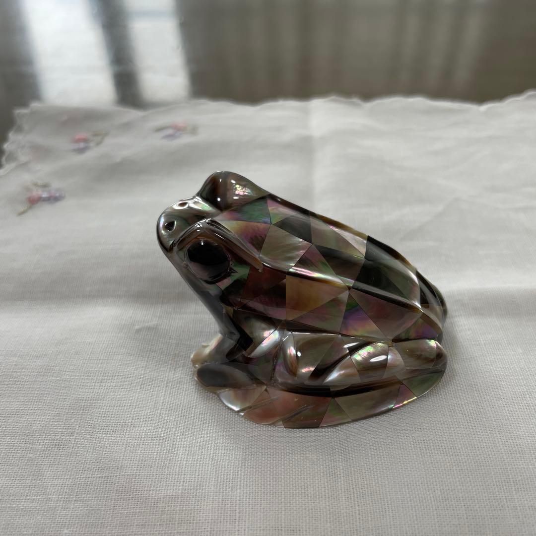 黒蝶貝カエルの装飾品　縁起ものセット 歯車と蝶の幻想アマガエル/ カエルフィギュア 一点もの | Thyme_G